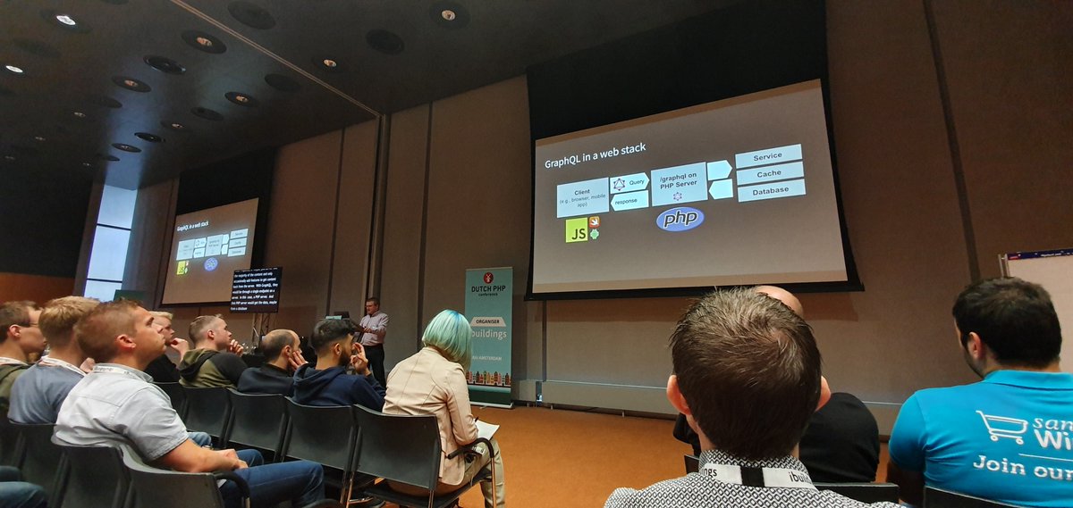 Nice introduction to implementing performant #GraphQL APIs in #PHP applications from <a href="/AndrewRota/">Andrew Rota</a> at #dpc19.