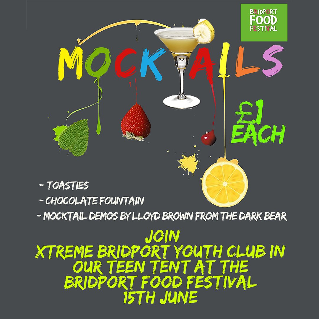 Xtreme Youth Club will be hosting a teen tent at the Bridport Youth and Community Centre. Visit us for Mocktails, Toasties and Chocolate Fountain Kebabs! There will even be Mocktail demonstrations. See you on the 15th June!