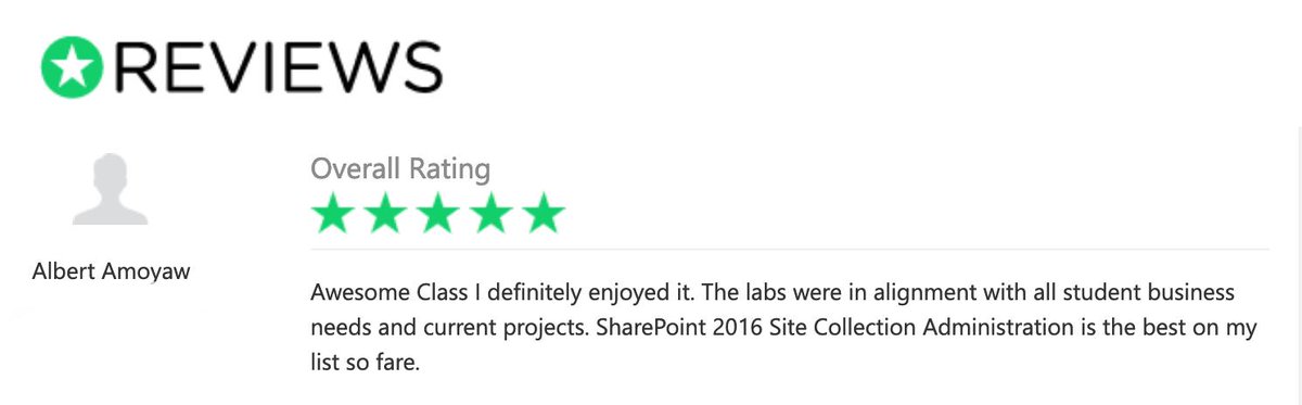 GKonMicrosoft's tweet photo. Thanks for the great review Albert! It's amazing how venerable the SharePoint 2016 Site Collection Administration course is after all these years. We're glad you found it to your liking! https://t.co/eLyz7FArsk