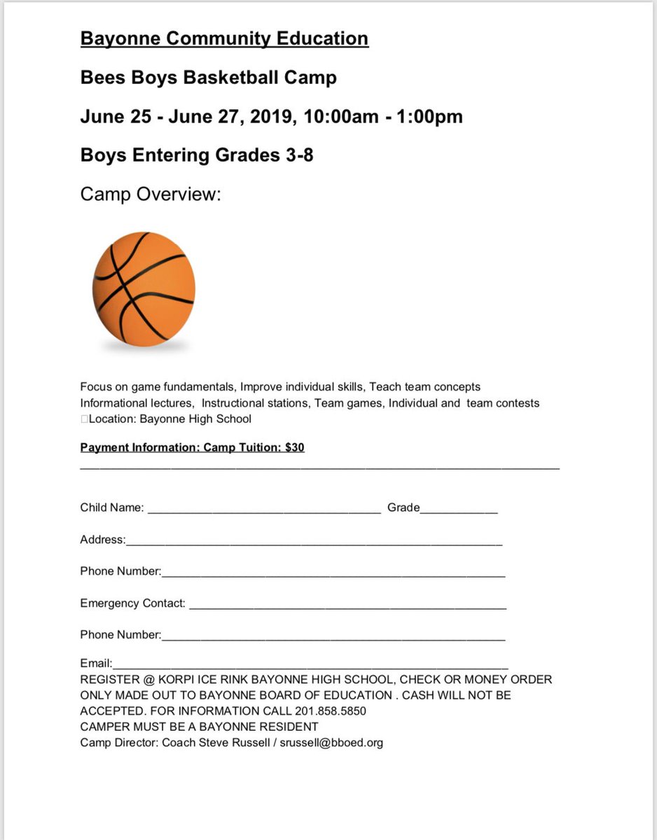 Bees Boys Basketball Camp - see flyer for sign up information! <a href="/BayonneBOE/">BayonneBOE</a> @BAYHSBasketball