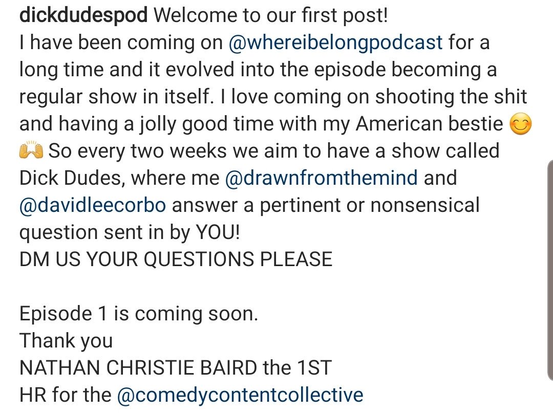 DickDudes's tweet photo. FIRST TWEET 🙌
#dickdudespodcast #dickdudespod #davidleecorbo #nathanchristiebaird #whereibelongpod #drawnfromthemind #podcasting #podcast #podcasters #escaperoomeveryweek #questionsplease #podcastart #newpod #newpodcast #comedy #newlogo #ccc #comedycontentcollective https://t.co/KInxCglRIJ