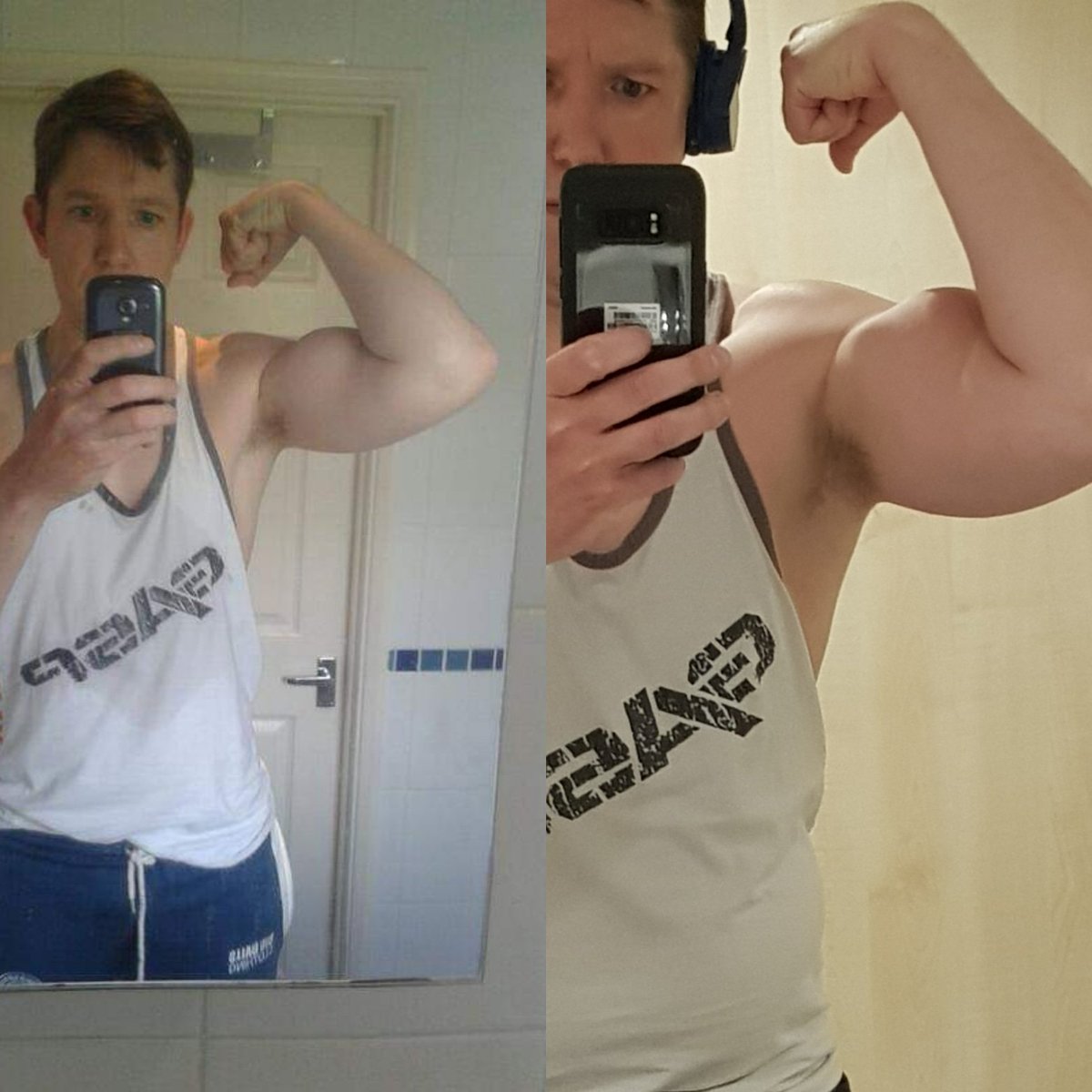 GavinWi79234383's tweet photo. Pic on the left came up on Facebook memories from 2014, pic on right from last month. Think I've filled out a little πͺπ
#bodybuilding
#bodybuilder
#muscles
#gainz
#operationgetmassive
#gunshow https://t.co/ZbMTjoXSDx