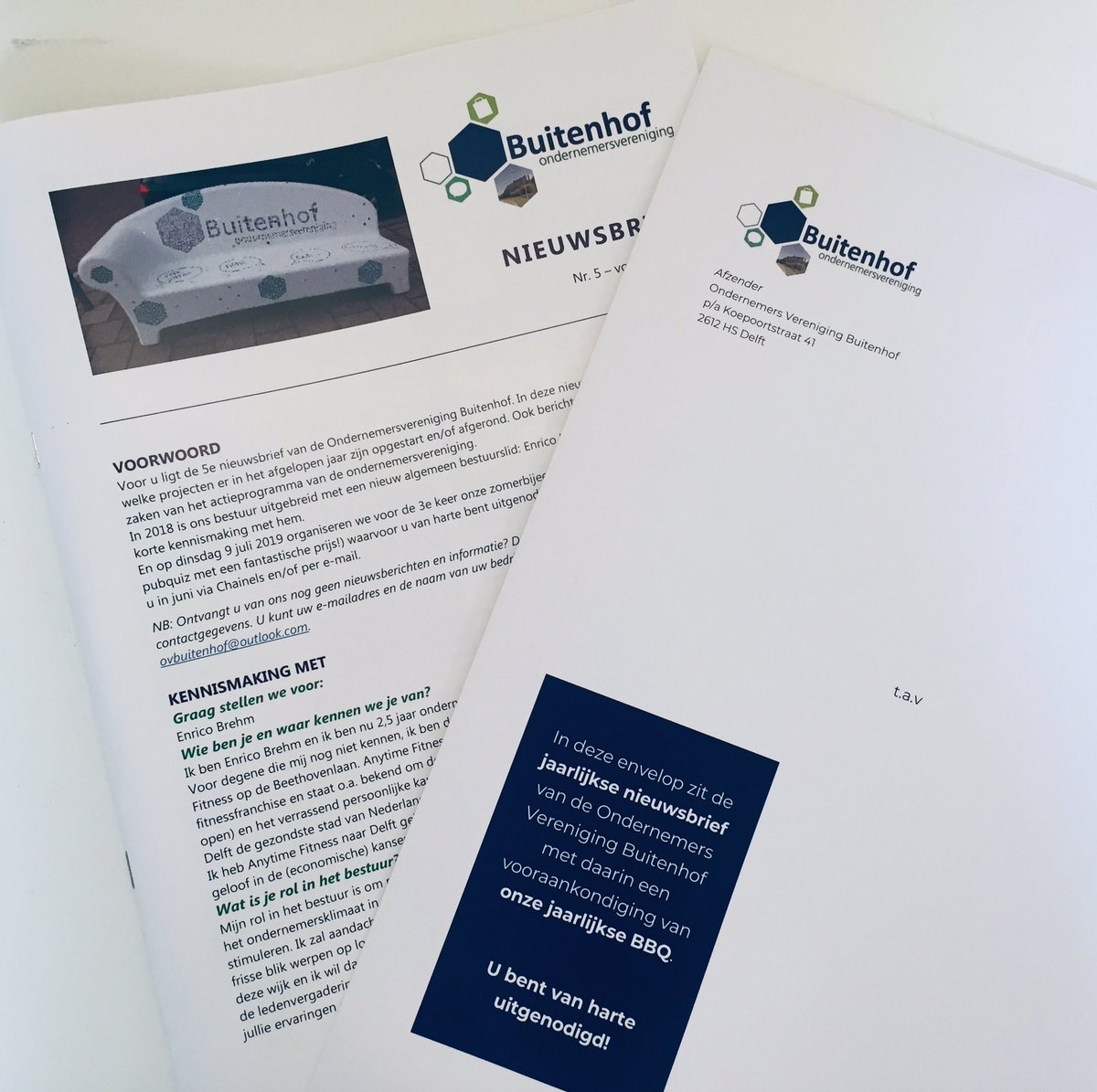 Mooie mailing in <1 werkdag verzorgd ideze week met shiny magazine, in nette envelop met opdruk, frankeren en versturen voor OndernemersVereniging Buitenhof #printwerk #socialimpact