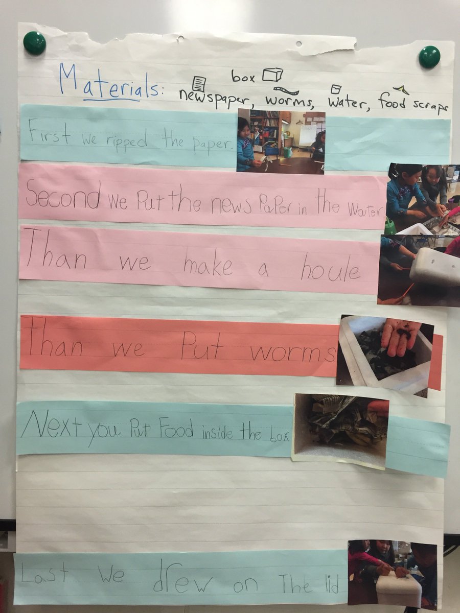 EnlNortheast's tweet photo. 1st grade ENL students @NortheastES write about how to build a worm bin #worms #ENL @IthacaENL https://t.co/agnDWkEPO0