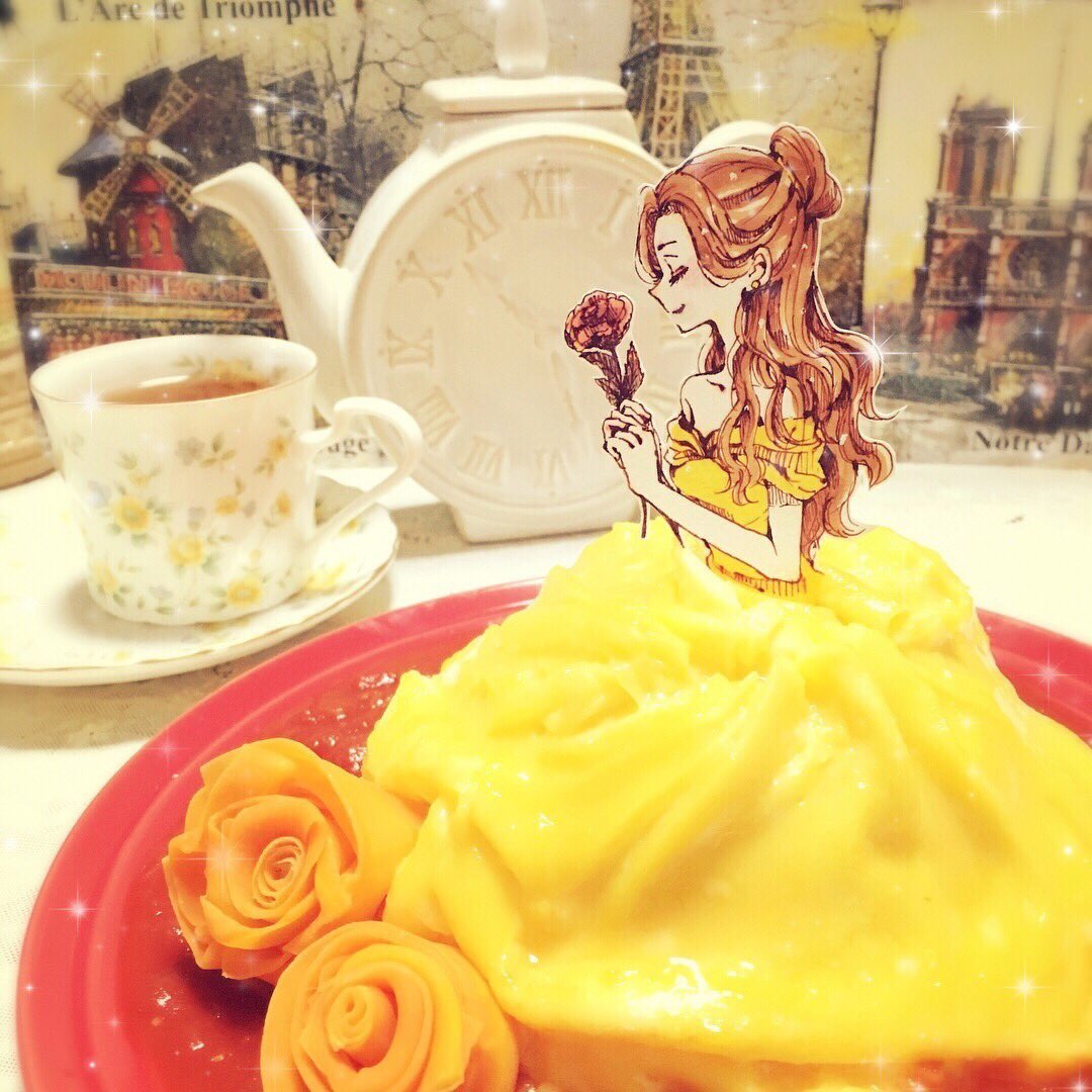 映画公開当時に作ったベルのドレス ド オムライスと桃の薔薇ムースケーキ Amp 仔飴のイラスト