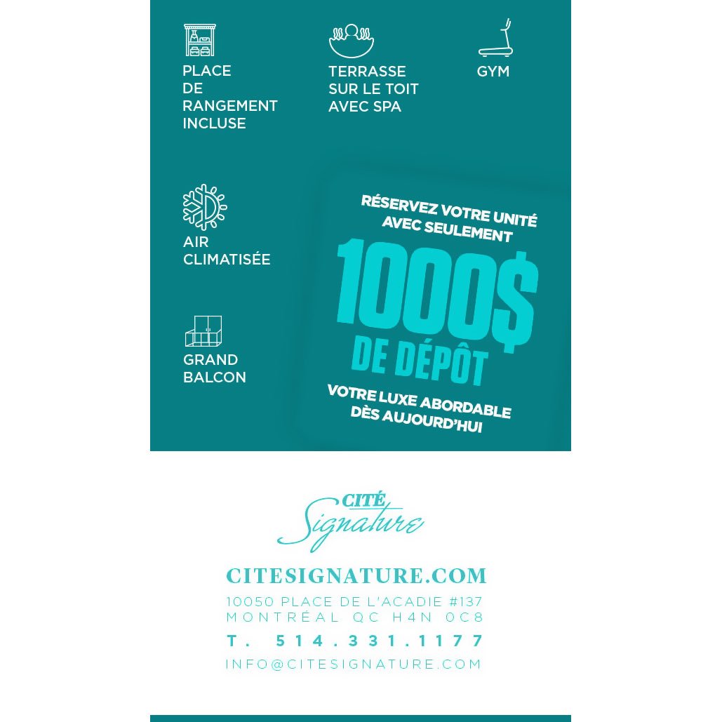 Cite_Signature's tweet photo. En tant que client(e) privilégié(e), une occasion d'investissement unique s'offre à vous !
Devenez propriétaire de votre LOFT URBAIN pour un investissement à partir de 525$/mois !
Un investissement clé en main.
(514) 331-1177
https://t.co/BxpbepTGvt
info@citesignature.com https://t.co/OsXsjbA7Zk