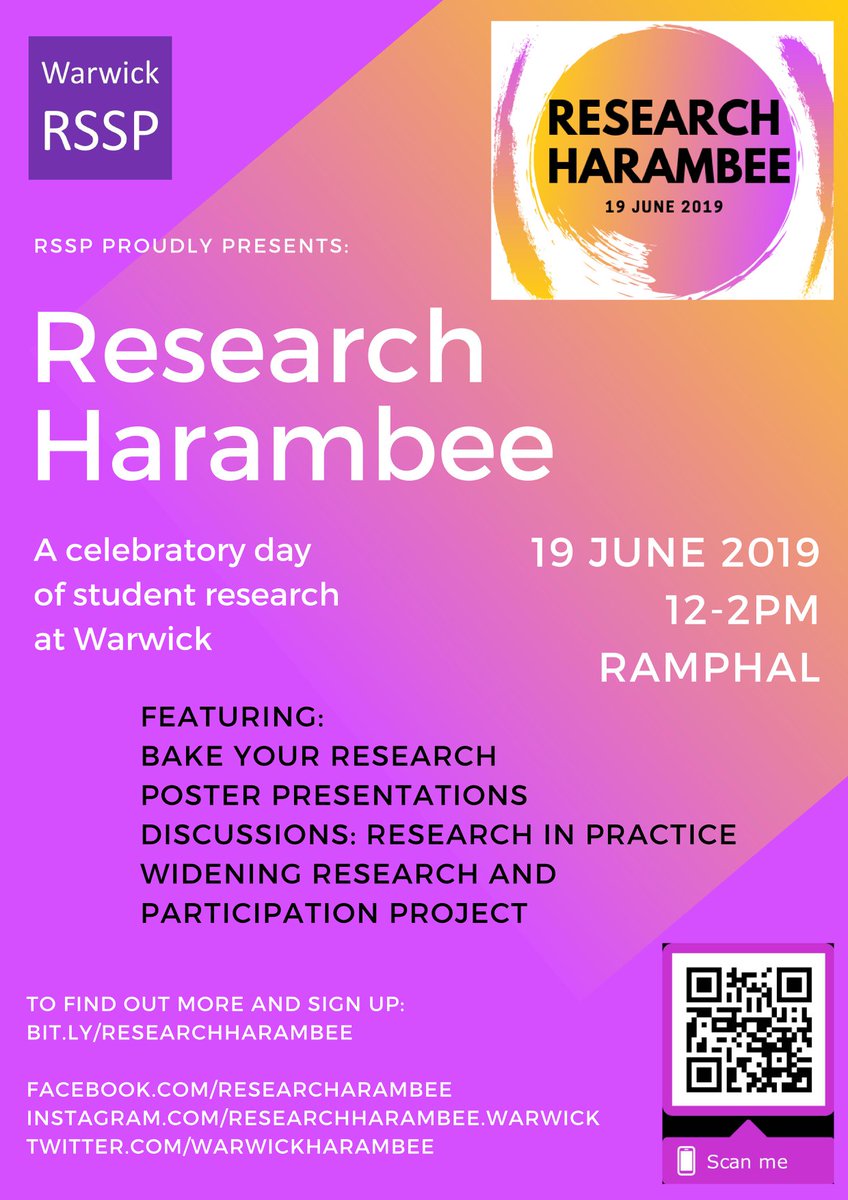 warwickrssp's tweet photo. How about this for two days to celebrate Research Culture at Warwick @WarwickHarambee #iloveresearch @WarwickPgHub @warwicklibrary 

Research Harambee 19th June 12-00-2,
Warwick 3MT  19th June 3.00pm
IPC - Interdisciplinary Postgraduate Conference on 20th June https://t.co/3ax9maOs6V