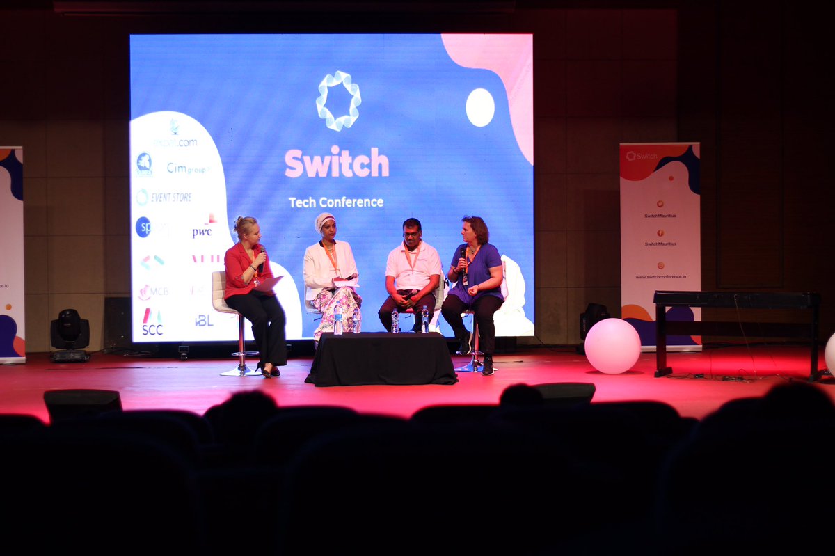 SWITCHMauritius's tweet photo. We’re currently having a very informative panel session on “Bridging the gender gap in tech, the Mauritian context” by Sameera Chattun, Delphine Bissasseur and Mourghen Denis moderated by Michaela Farquhar!

#SwitchConf19 #SwitchLevels #TechingOver https://t.co/98yFlbwbux