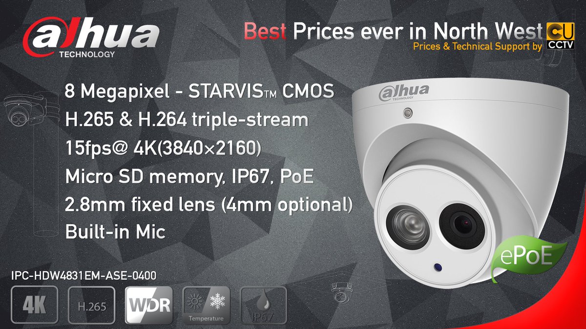 CUCCTV1's tweet image. #Dahua #8MP #IR #Eyeball #Network #Camera
---
Contact us to check out the offers!
📩 info@cucctv.co.uk
📞 0161 850 60 50
📍 Unit 1, 116 Broughton Lane, Salford, Manchester M7 1UF

©️ Product Model: IPC-HDW4831EM-ASE-0400
#cctv #security #dahua #cctvcamera #dvr #surveillance
