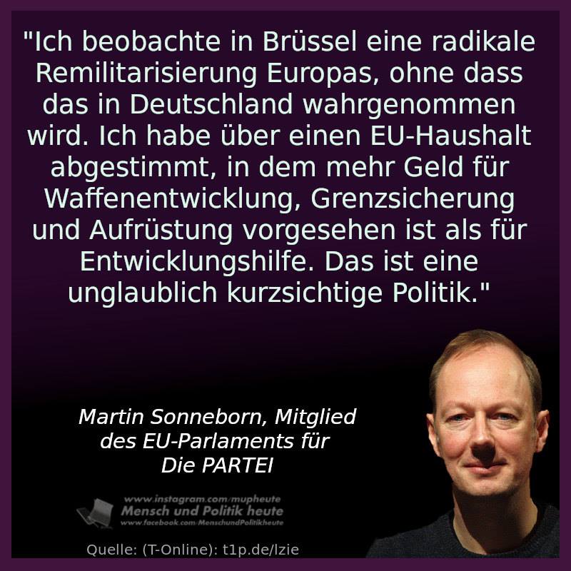 Martin #Sonneborn.......

Über eine unglaublich kurzsichtige Politik !
Auch der Irrsinn mit der voranschreitenden Militarisierung muss gestoppt werden.