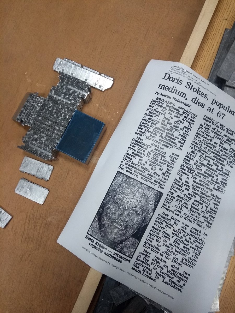 ElliNarewska's tweet photo. Utterly absorbing #IAW2019 activity from @GuardianArchive - piecing together slugs from the last hot-lead Guardian - biggest puzzle success: medium Doris Stokes has died #activearchiving https://t.co/D0t9WesbqJ
