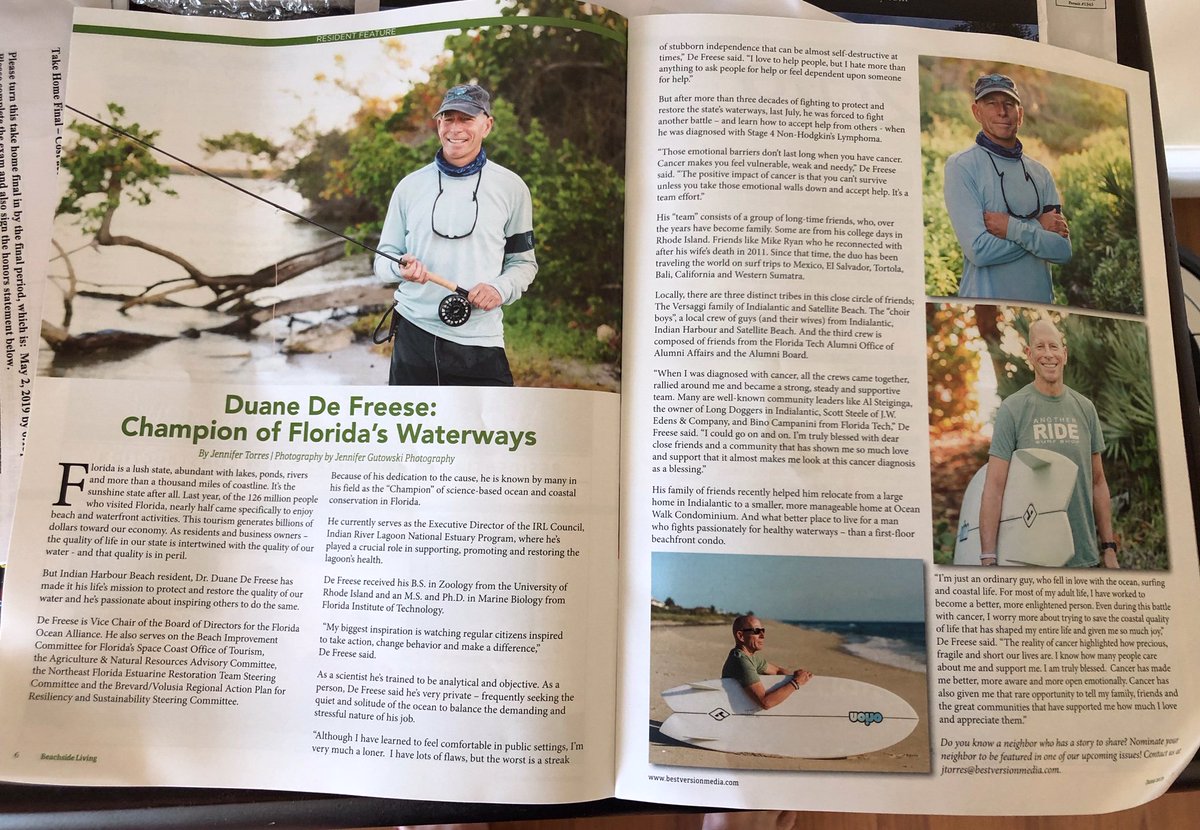 AlumniFLTech's tweet image. #FloridaTech alum Dr. Duane De Freese has dedicated his life to protecting Florida's waterways. Beachside Living's June issue has a wonderful feature on @ddocean. If you see this "ordinary guy who fell in love with the ocean" tell him how much #PantherPride he instills in us all.