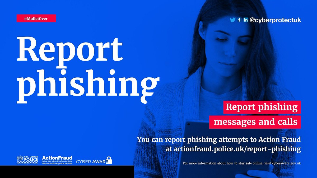 LancsPolice's tweet image. Phishing messages asking you to 'confirm' or 'verify' your personal or financial details are a common lure used by criminals. Don't get hooked. Here's what you should do... #MulletOver #BeCyberWise