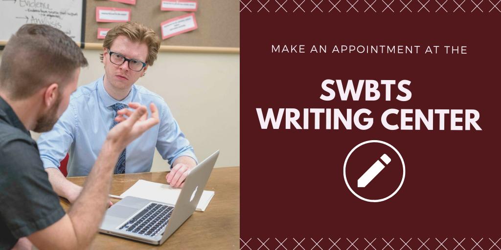 SWBTSlibraries's tweet photo. The @SWBTS Writing Center is now open for summer appointments. Schedule yours today at https://t.co/XHjhdq3XIg #answershere https://t.co/k1WaoNBJVk
