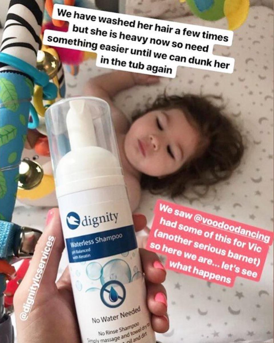 DignityLc's tweet photo. Our new customer Hayley is using our Waterless Shampoo to keep her daughter's hair fresh and clean, during the 10 days post surgery while she cannot bath. Our Waterless washing products are a quick and easy way to wash without water. 
Find out more at https://t.co/dcTjmqunzB https://t.co/soOGv57vmy