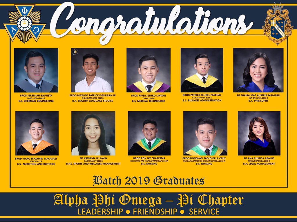 ustAPO_Pi's tweet photo. We would like to congratulate our Brothers and Sisters from graduating in the Royal and Pontifical University of Santo Tomas! May the spirit of leadership, friendship, and service continue to guide you in your future endeavors! 

#ΑΦΩ #MWAB #STCW ⚜️ https://t.co/MzErCG2cK5