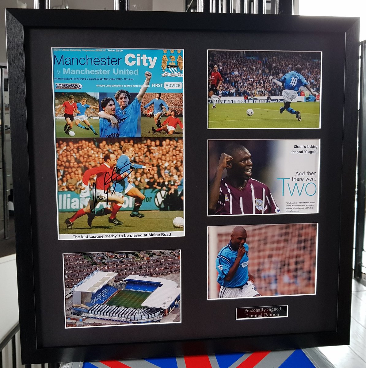 IconicAutograph's tweet photo. Now AVAILABLE 
The Last Derby At Maine Road
#OriginalProgramme
Personally signed by Shaun Goater 👊
Luxury Box Framed 45x45 cm
This looks INCREDIBLE 
ONE ONLY
Can be collected from the Etihad #mcfc 
£115 https://t.co/rBQ5ozEnyZ