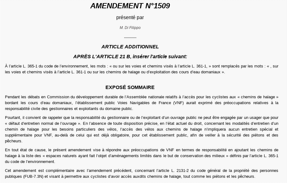 LOM_ProVelo's tweet photo. AMDTS 1509, 2338, 1847,1279, 2706, 2761
Les chemins de halage sont ajouter à l'article 365-1 du code de l'environnement  #LOM #AF3V #PlaidoyerCitoyen #SolutionVelo #directAN #Amd1509 #Amd2338 #Amd1847 #Amd1279 #Amd2706 #Amd2761 https://t.co/0crn5quQzg