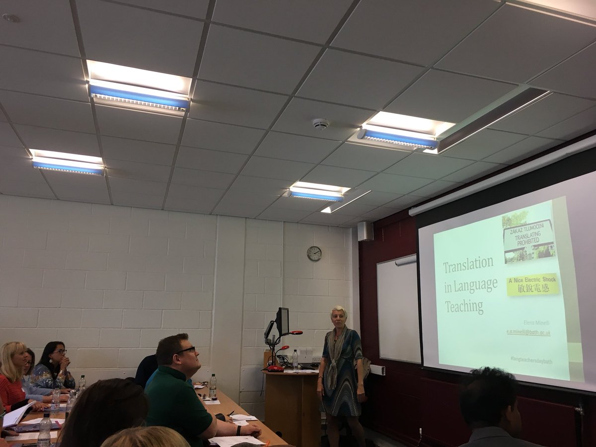 Ivana33473166's tweet photo. Elena Minelli from @PoLIS_Bath talking about Translation in Language Teaching at the @UniofBath #langteachersdaybath https://t.co/jRAbdn9sSs