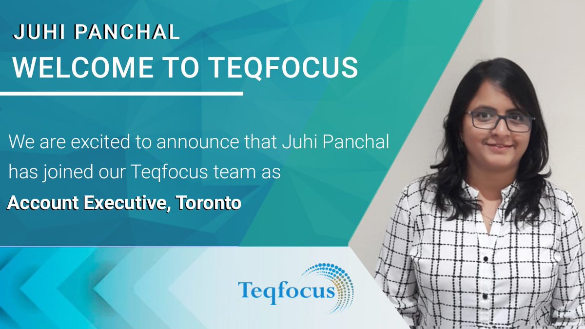 teqfocus's tweet photo. We are privileged to announce that Juhi Panchal has joined our #Teqfocus team as an Account Executive in #Toronto. We hope that the journey ahead is going to be a fruitful one.

Welcome Onboard JUHI PANCHAL
#welcometotheteam #newpeoplenewenergy #teqfocus #teqforce https://t.co/s987nirZV2