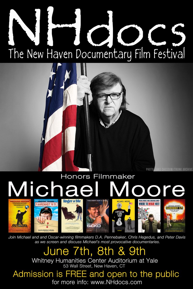NHdocs's tweet image. So proud to be bringing one of the greatest documentary filmmakers of all time to @NHdocs @MMFlint #NHdocs #NHdocs2019 #GetReelNewHaven INFO: nhdocs.com/michael-moore-…