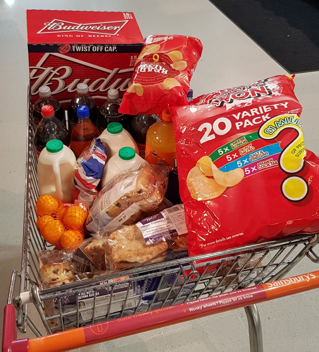 codethecity's tweet photo. Fans of the obligatory eve-of-#CodeTheCity food shopping shots won't be disappointed by this classic. #rowies #budweiser #crisps #coke #fanta #irnbru  #painauchocolate (only let down by fresh fruit)
@AirAberdeen @57NorthHacklab #airquality https://t.co/itDYSFDo9s