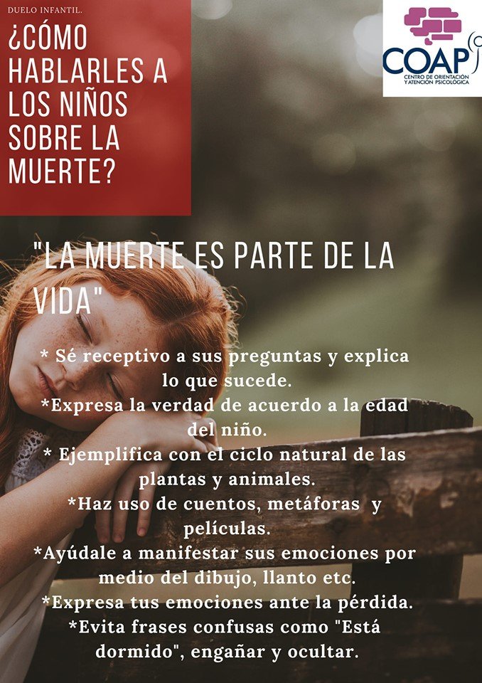 Coapy_psic's tweet photo. ¿Sabes como hablar a tus hijos sobre la muerte?
#COAPY #Psicologia #muerte #duelo #dueloinfantil #atencionpsicologia #vida #leonguanajuato #LEON #infancia #niños https://t.co/JV9cP8GNhT