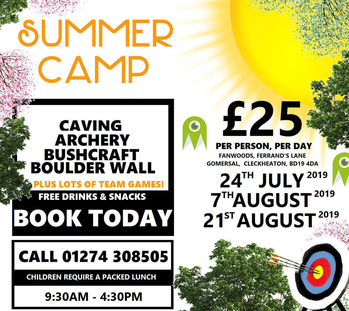 Our Summer Camps are now Available To Book!

Fanwoods Summer Camp, Gomersal, Cleckheaton - £25 Per person, per day!

Limited Places Available 

Book your place now - Call 01274 308505 - fun@monsteradventure.co.uk 
#summercamp #Fanwoods #Gomersal #Cleckheaton #Bradford