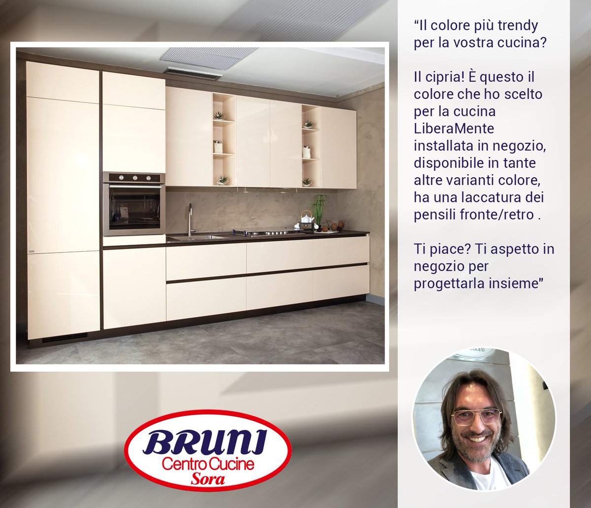 brunicucine's tweet photo. Il colore più trendy per la vostra cucina? Il cipria! È questo il colore che ho scelto per la cucina LiberaMente installata in negozio, disponibile in tante altre varianti colore, ha una laccatura dei pensili fronte/retro . Ti piace? Ti aspetto in negozio per progettarla insieme https://t.co/0aLPi18ILe