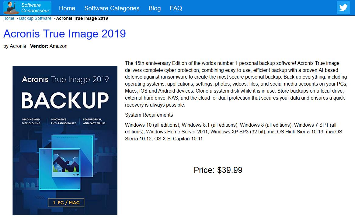 SoftConnoisseur's tweet image. Acronis True Image 2019 $39.99. Back up everything: including operating systems, applications, settings,  photos, videos, files, and social media accounts on your PCs, Macs, iOS  and Android devices. #backup #DiskCloning #DiskFailure @Acronis softwareconnoisseur.com/backup-softwar…