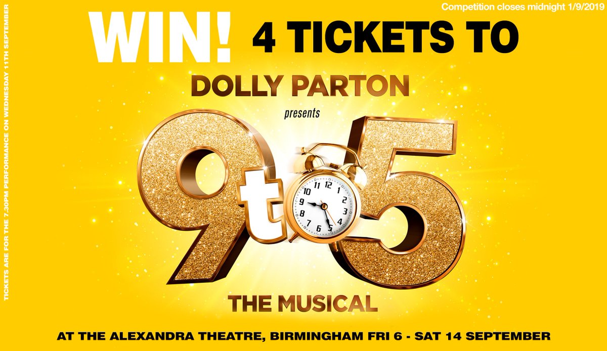 ZONE Magazine (@midlandszone) on Twitter photo WIN! 4 TICKETS TO 9 to 5 The Musical! 🕘 to 🕔 Get the chance to WIN 4 tickets to <a href="/9to5MusicalUK/">9 to 5 the Musical</a> <a href="/thealexbham/">The Alexandra</a>, 6 - 14 Sep. To enter simply RT & FOLLOW WIN! 4 TICKETS TO 9 to 5 The Musical! 🕘 to 🕔 Get the chance to WIN 4 tickets to <a href="/9to5MusicalUK/">9 to 5 the Musical</a> <a href="/thealexbham/">The Alexandra</a>, 6 - 14 Sep. To enter simply RT & FOLLOW