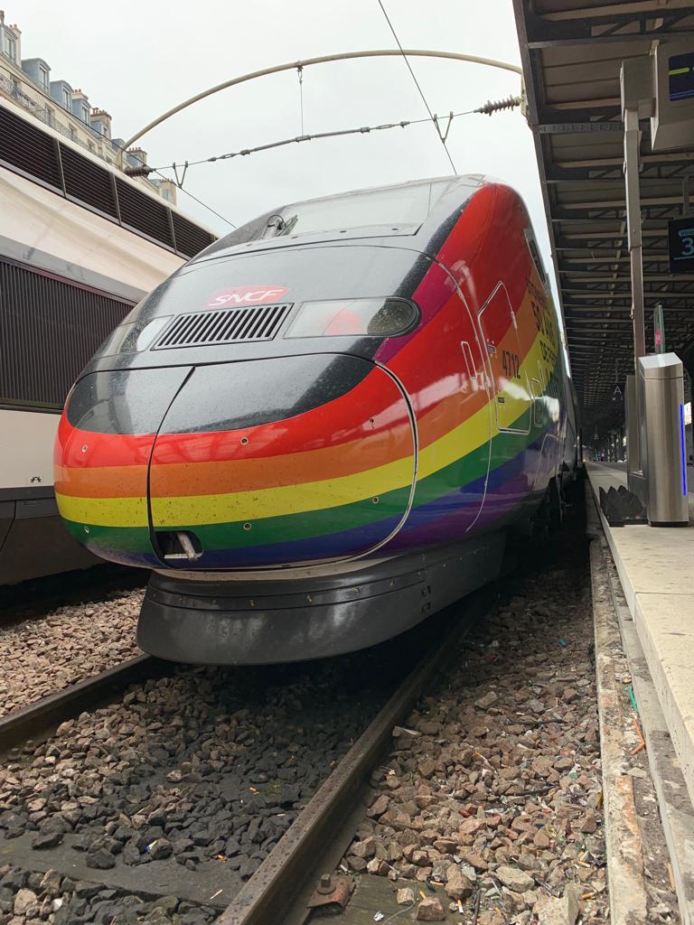 GareLGBT's tweet photo. En gare #50ansstonewall #sncf #LGBT #mutuelleentrain #GareLGBT #garesetconnections #voyages #ouisncf #inoui https://t.co/ZV3BxuMeSu