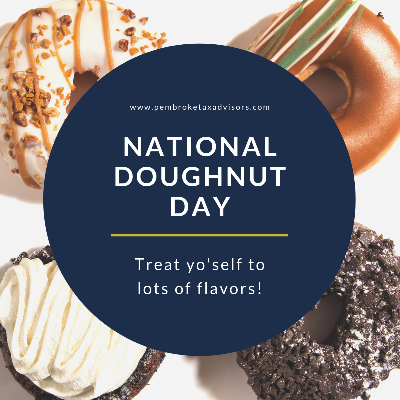 PembrokeTaxes's tweet photo. Treat yo' self! 
Its national doughnut day and these places are celebrating with FREE doughnuts! 
https://t.co/esRZx0RxiR https://t.co/eJR1O7fPG0
