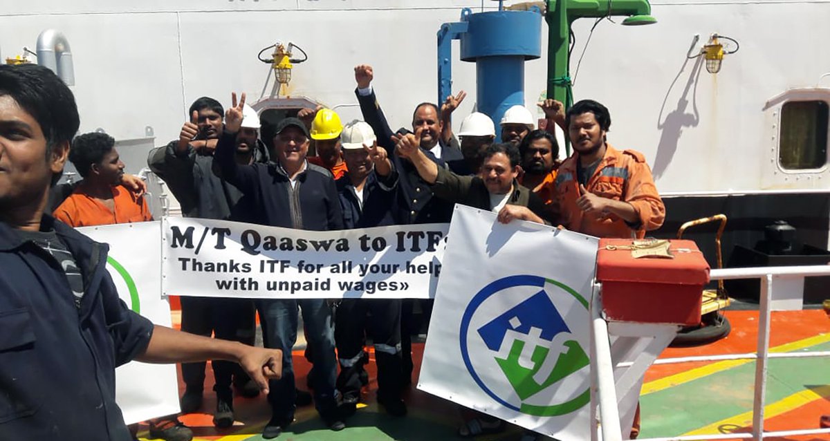 ITFglobalunion's tweet photo. UNION WIN: Seafarers who were abandoned on board the Qaaswa have thanked the ITF after being repatriated home after 13 months adrift off the coast of Tunisia. See full story here: https://t.co/YZ3UVBYCyU #WeAreITF #ITFSeafarers https://t.co/miEHVAjnBH