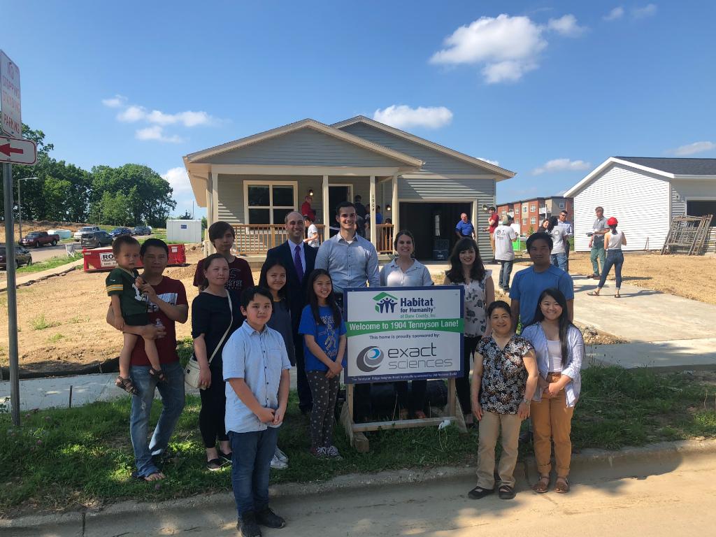 ExactSciences's tweet photo. The houses Exact Sciences helped @HabitatDane frame during our 2018 #exactgivesback event are now a reality. Congrats to the new homeowners! ❤️ https://t.co/tcMAWSd3ma