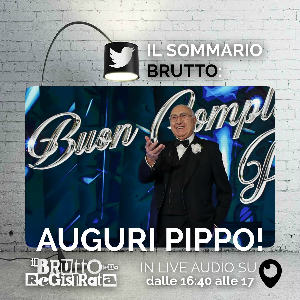 IIBruttoAccount's tweet photo. #IlBruttodellaRegistrata dedica la sua penultima puntata ai festeggiamenti reali per #PippoBaudo: l'atteso evento #BuonCompleannoPippo, i tweet di Heather Parisi e le 'celebrazioni' di Striscia. A omaggiarlo con noi torna @see_lallero, in Live Audio dalle 16:35. AUGURI PIPPO! 🎉 https://t.co/zW3fVEfvL0