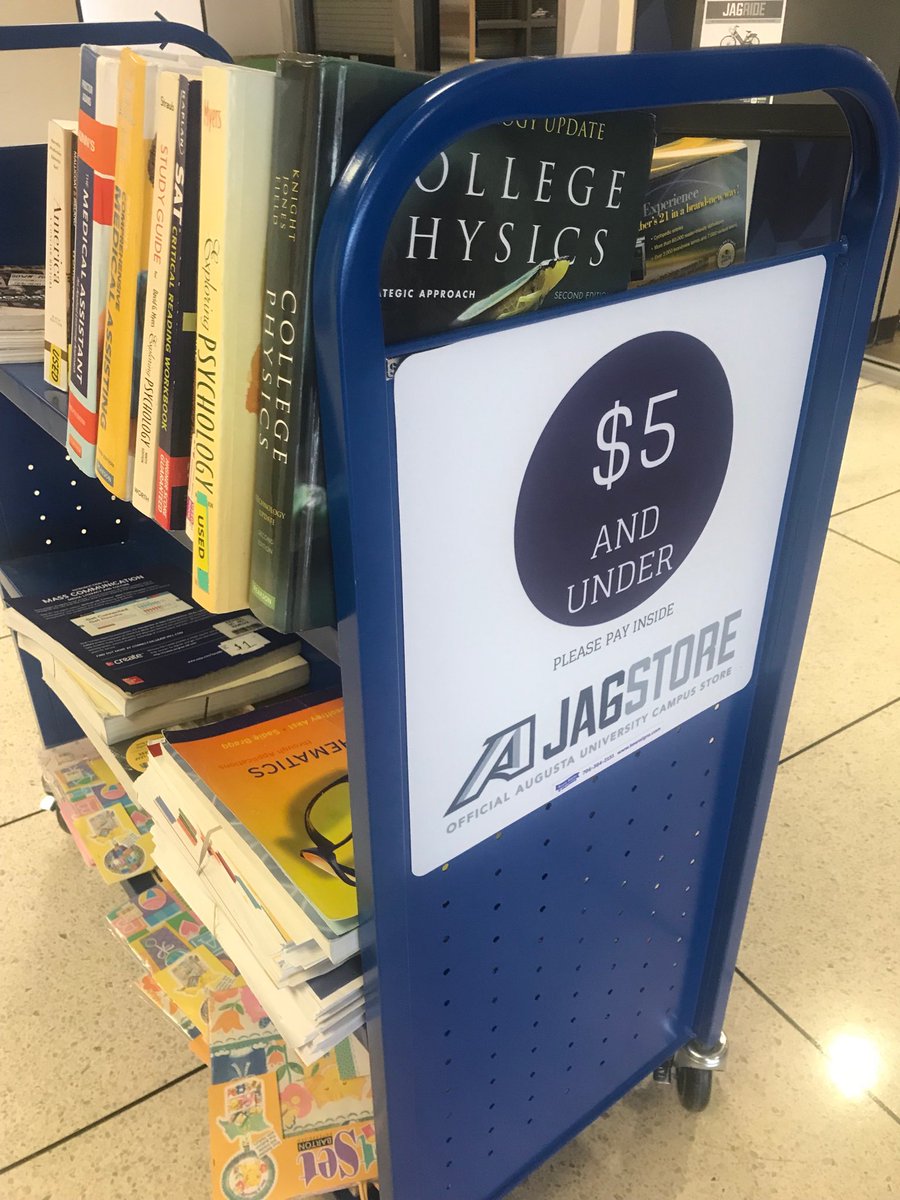 AUG_StudentLife's tweet photo. Some great deals on the $5.00 (and under) book rack at the @AUG_University Summerville #JagStore ! https://t.co/WU5xIs812V