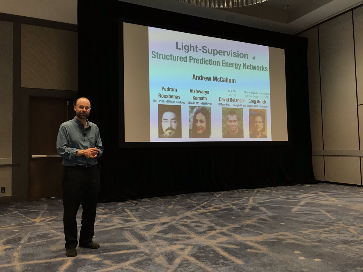 zkozareva's tweet image. @andrewmccallum opening our Structured Prediction workshop #SPNLP with Energy Networks #NLProc #NAACL2019