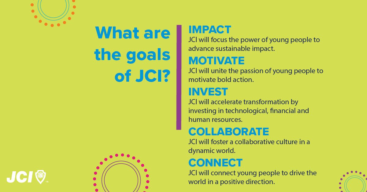 jcileaders's tweet photo. JCI is a global organization of young people creating positive change. Here are some of our goals! #WeAreJCI https://t.co/DDuW3y5Gcs