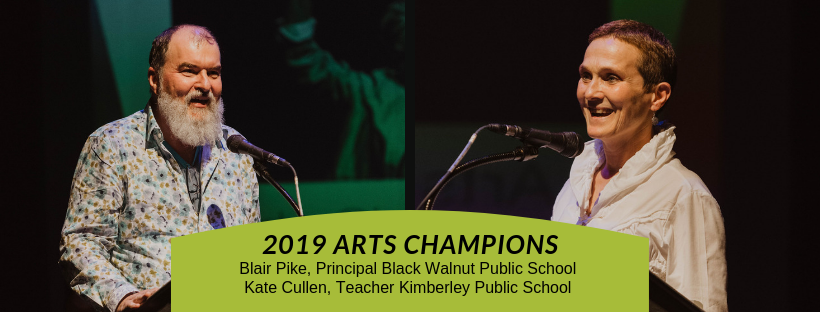 PrologueArts's tweet photo. Congratulations to our 2019 Arts Champion Awards Winners! Kate Cullen (@bas_kimberleyps in @tdsb) and Blair Pike (@BlackWalnutPS in @yrdsb) were acknowledged for their work to ensure that young people have access to the performing arts. @TDSB_Arts @YRDSBArts https://t.co/r7ALwsNpSS