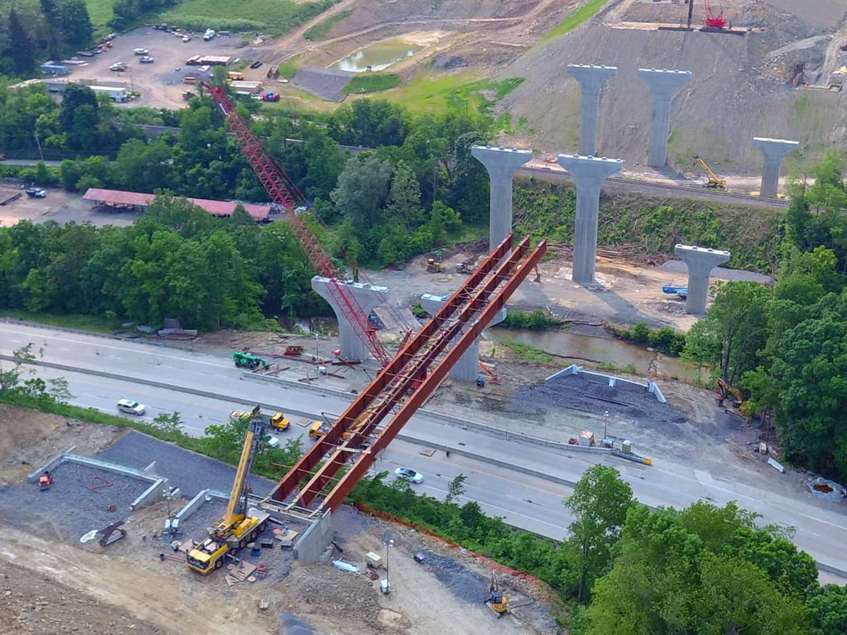 GTCPGH's tweet photo. Beautiful drone shots of the #SouthernBeltway project!
Steel girder erection underway on the 55C1-1 section of the #PAturnpike #SouthernBeltway. Learn more about this project on our website: https://t.co/ppTOh8Rpuj #construction #concrete #PAconstruction #turnpike #structures https://t.co/TZOVn3Je0z