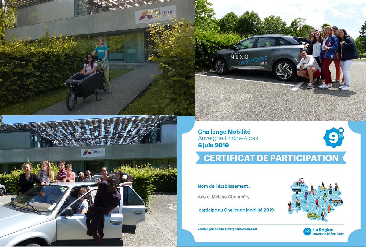 #ChallengeMobilitéAuvergneRhôneAlpes et #SEDD2019 🌳 Le vélo mais pas que! Biporteur, covoiturage, véhicule #hydrogène (merci <a href="/jeanlainauto/">Jean Lain Mobilités</a> )... on a tout testé en 3 années de participation au <a href="/ChallengeMob/">Challenge Mobilité</a> Merci à tous, élèves et équipe de l'institut #ArtsetMétiers #Chambéry 👍