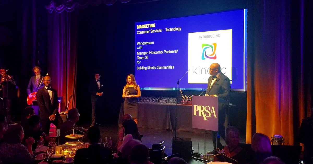 MHPTeamSI's tweet photo. We are honored to be awarded for our work with Kinetic by Windstream at the @prsanational Silver Anvil Awards! A huge thank you to the @manganholcomb @weareteamsi squad! None of this would be possible without you! #PRSAAnvils2019 #MHPTeamSI #IntentionallyInventive https://t.co/s66AfKWJU0