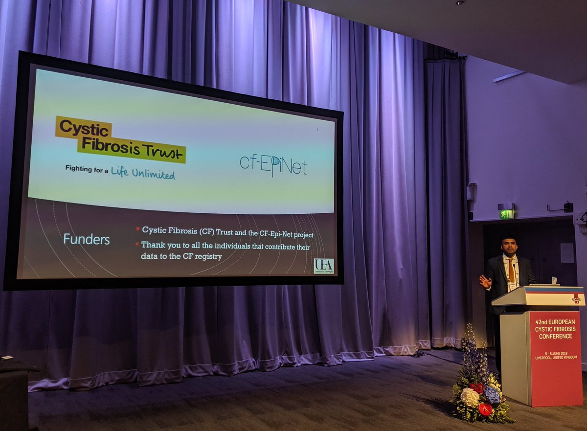 <a href="/MohindruBishal/">Bishal Mohindru</a> from <a href="/cftrust/">Cystic Fibrosis Trust</a> funded SRC EpiNet presenting in the 'Penny Lane' session at #ECFS2019 on a health economic analysis using UK CF Registry data.