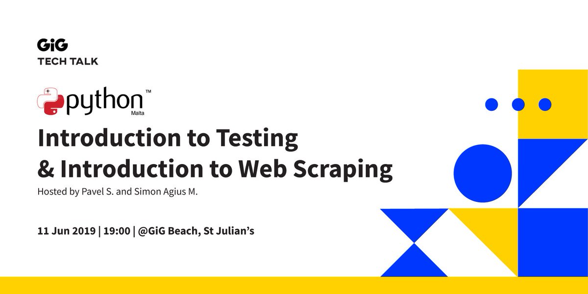 GIG_online's tweet image. We're sponsoring another PyMalta meetup 11 June, at our GiG Beach office in St.Julian's. It's all about #tech, specifically an introduction to #testing and web scraping. You'll hear from Pavel Savchenko (@asfaltboy) and Simon A. M. (@purrcat259). Sign up meetup.com/pymalta/events…
