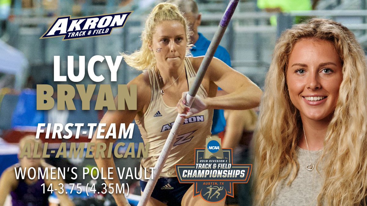 ZipsTFCC's tweet photo. Lucy Bryan capped her stellar Zips' career with a 5th-place performance in the women's pole vault to earn 1st-team All-America honors for the 4th time at the NCAA Outdoor T&amp;F Championships, she concluded the outdoor portion of her Zips' career as a 5-time All-America honoree. https://t.co/dKTMrL2kdV