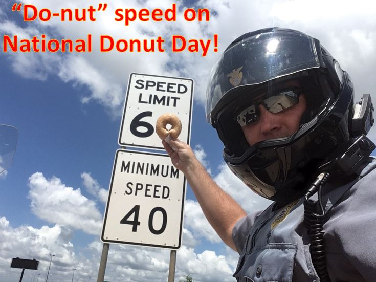 OKCPD's tweet photo. Happy National Donut Day! #letthejokescommence #copsanddonuts #theoriginallovestory #donutspeed #acopwalksintoadonutshop #donutsmakeushole #donutresist #happynationaldonutday #copfuel https://t.co/aq6HTD5RUA