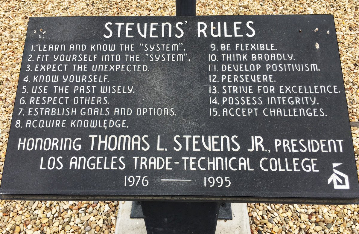 We visited <a href="/LATTC/">Los Angeles Trade-Technical College</a> today and found this great plaque - simple advice for the ingredients that make for #resilience