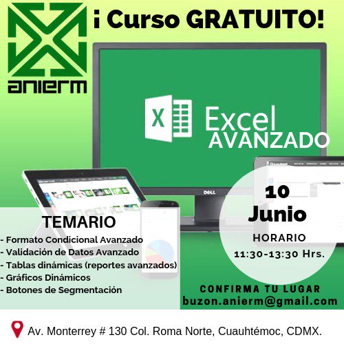 ANIERM_AC's tweet image. 🎯¡Curso GRATUITO!

Asiste al curso &quot;EXCEL AVANZADO&quot; sin costo alguno.

Registrate!!
📌 forms.gle/7WaXqxnx5sbVzY…

#EXCEL #FreeTraning #Capacitación #ANIERM