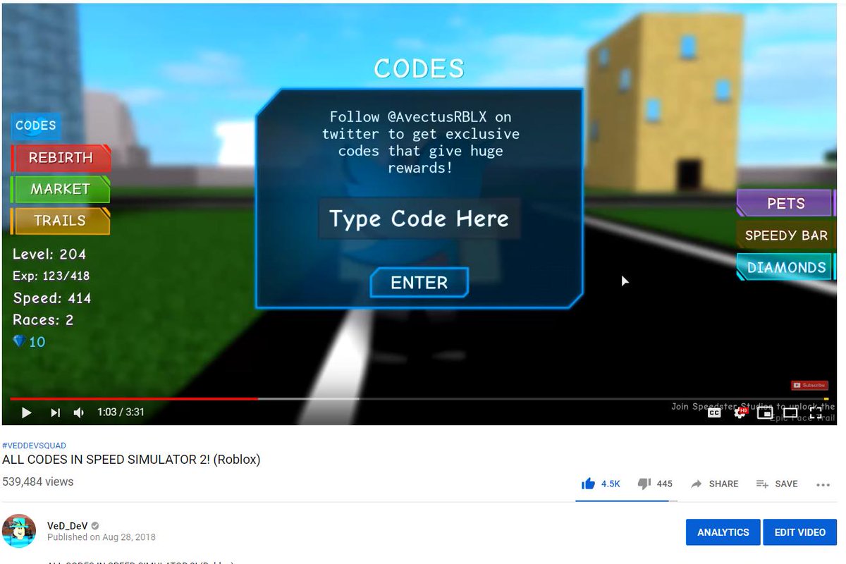 Ved Dev V Twitter I Made A Video About This Game Around 1 Year Ago And The Game Was Called Speed Simulator 2 This Game Is A Copy And It S On The Front - code roblox speed simulator